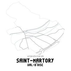 SAINT-MARTORY Val-d'Oise. Minimalistic street map with black and white lines.