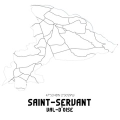 SAINT-SERVANT Val-d'Oise. Minimalistic street map with black and white lines.