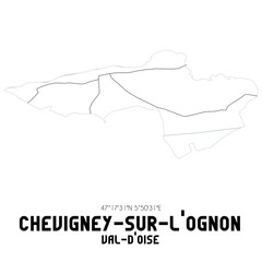 CHEVIGNEY-SUR-L'OGNON Val-d'Oise. Minimalistic street map with black and white lines.
