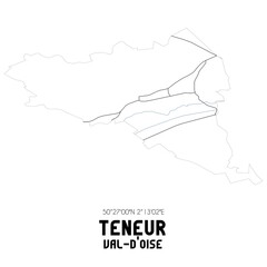 TENEUR Val-d'Oise. Minimalistic street map with black and white lines.