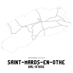 SAINT-MARDS-EN-OTHE Val-d'Oise. Minimalistic street map with black and white lines.