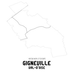 GIGNEVILLE Val-d'Oise. Minimalistic street map with black and white lines.
