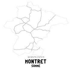 MONTRET Somme. Minimalistic street map with black and white lines.