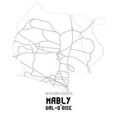 MABLY Val-d'Oise. Minimalistic street map with black and white lines.