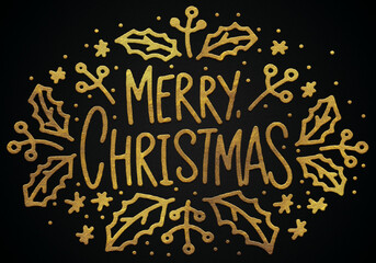 Merry Christmas golden calligraphy design banner