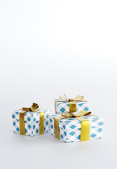 Fototapeta na wymiar Gift box on a light white background. Concept of making gifts for christmas, gift buying, shopping gifts. 3D render, 3D illustration.