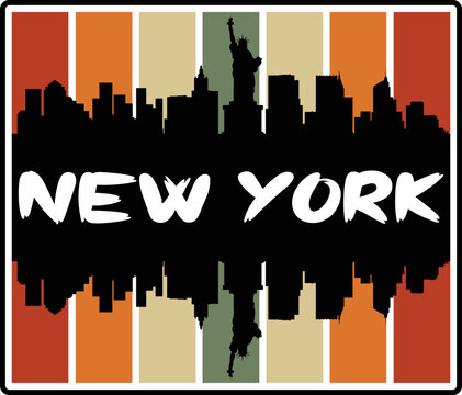 New York New York USA Skyline Sunset Travel Souvenir Sticker Logo Badge Stamp Emblem Coat of Arms Vector Illustration EPS