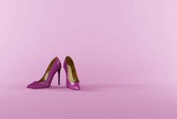 High heels on a pink background. Minimalistic, fashion and beauty concept. The wearing of high heels by women. 3D render, 3D illustration.