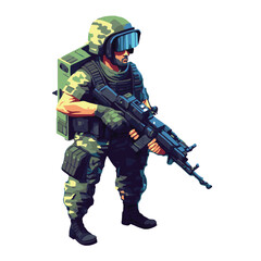 Isometric vector illustration of modern soldier