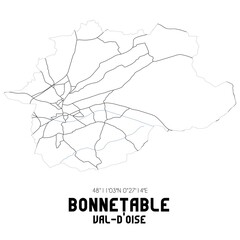 BONNETABLE Val-d'Oise. Minimalistic street map with black and white lines.