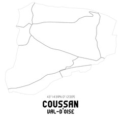 COUSSAN Val-d'Oise. Minimalistic street map with black and white lines.