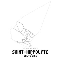 SAINT-HIPPOLYTE Val-d'Oise. Minimalistic street map with black and white lines.