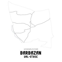 BARBAZAN Val-d'Oise. Minimalistic street map with black and white lines.