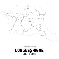 LONGESSAIGNE Val-d'Oise. Minimalistic street map with black and white lines.