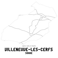 VILLENEUVE-LES-CERFS Somme. Minimalistic street map with black and white lines.