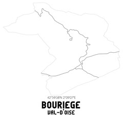 BOURIEGE Val-d'Oise. Minimalistic street map with black and white lines.