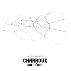 CHARROUX Val-d'Oise. Minimalistic street map with black and white lines.