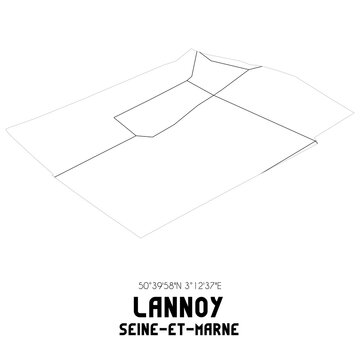 LANNOY Seine-et-Marne. Minimalistic street map with black and white lines.