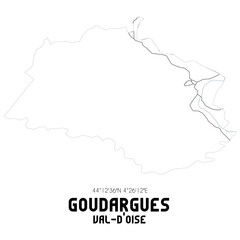 GOUDARGUES Val-d'Oise. Minimalistic street map with black and white lines.