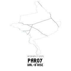 PAROY Val-d'Oise. Minimalistic street map with black and white lines.