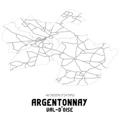 ARGENTONNAY Val-d'Oise. Minimalistic street map with black and white lines.