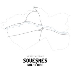 SOUESMES Val-d'Oise. Minimalistic street map with black and white lines.