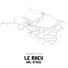 Obraz premium LE RHEU Val-d'Oise. Minimalistic street map with black and white lines.