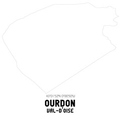 OURDON Val-d'Oise. Minimalistic street map with black and white lines.