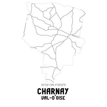 CHARNAY Val-d'Oise. Minimalistic street map with black and white lines.
