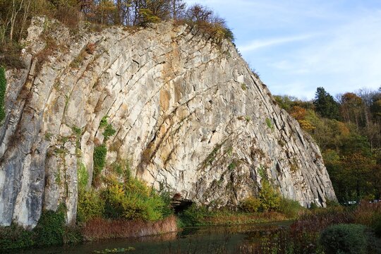 Anticlinal in Durbuy. Falize rock or Homalius rock. Durbuy, Belgium.