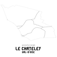LE CHATELEY Val-d'Oise. Minimalistic street map with black and white lines.
