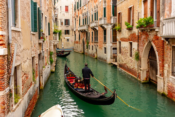 Gondolas on Venice canals, Italy - obrazy, fototapety, plakaty
