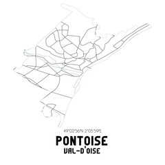 PONTOISE Val-d'Oise. Minimalistic street map with black and white lines.