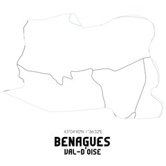 BENAGUES Val-d'Oise. Minimalistic street map with black and white lines.