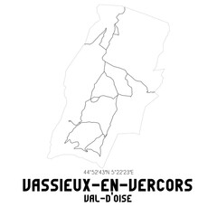 VASSIEUX-EN-VERCORS Val-d'Oise. Minimalistic street map with black and white lines.