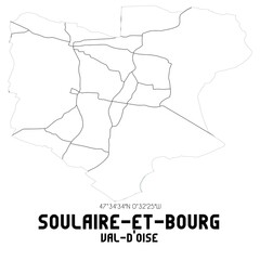 SOULAIRE-ET-BOURG Val-d'Oise. Minimalistic street map with black and white lines.