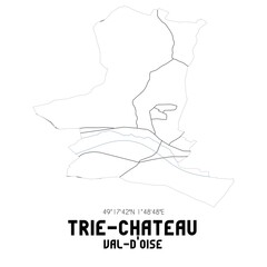 TRIE-CHATEAU Val-d'Oise. Minimalistic street map with black and white lines.