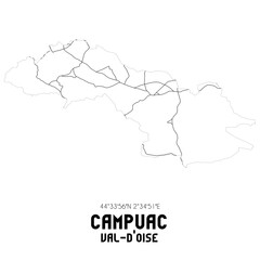 CAMPUAC Val-d'Oise. Minimalistic street map with black and white lines.