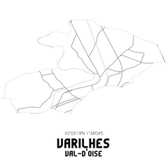 VARILHES Val-d'Oise. Minimalistic street map with black and white lines.
