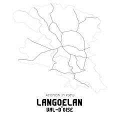 LANGOELAN Val-d'Oise. Minimalistic street map with black and white lines.