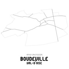 BOUDEVILLE Val-d'Oise. Minimalistic street map with black and white lines.