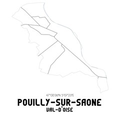 POUILLY-SUR-SAONE Val-d'Oise. Minimalistic street map with black and white lines.