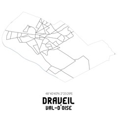 DRAVEIL Val-d'Oise. Minimalistic street map with black and white lines.