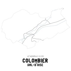 COLOMBIER Val-d'Oise. Minimalistic street map with black and white lines.