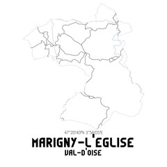 MARIGNY-L'EGLISE Val-d'Oise. Minimalistic street map with black and white lines.