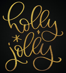 Holly jolly golden calligraphy design banner