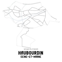 HAUBOURDIN Seine-et-Marne. Minimalistic street map with black and white lines.
