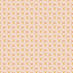 Seamless geometric pattern with brush painted symbols on pink background. Vector print for fabric background, textile