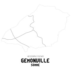 GEMONVILLE Somme. Minimalistic street map with black and white lines.
