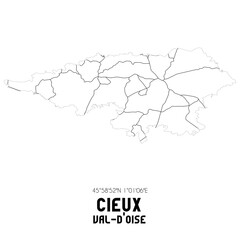 CIEUX Val-d'Oise. Minimalistic street map with black and white lines.